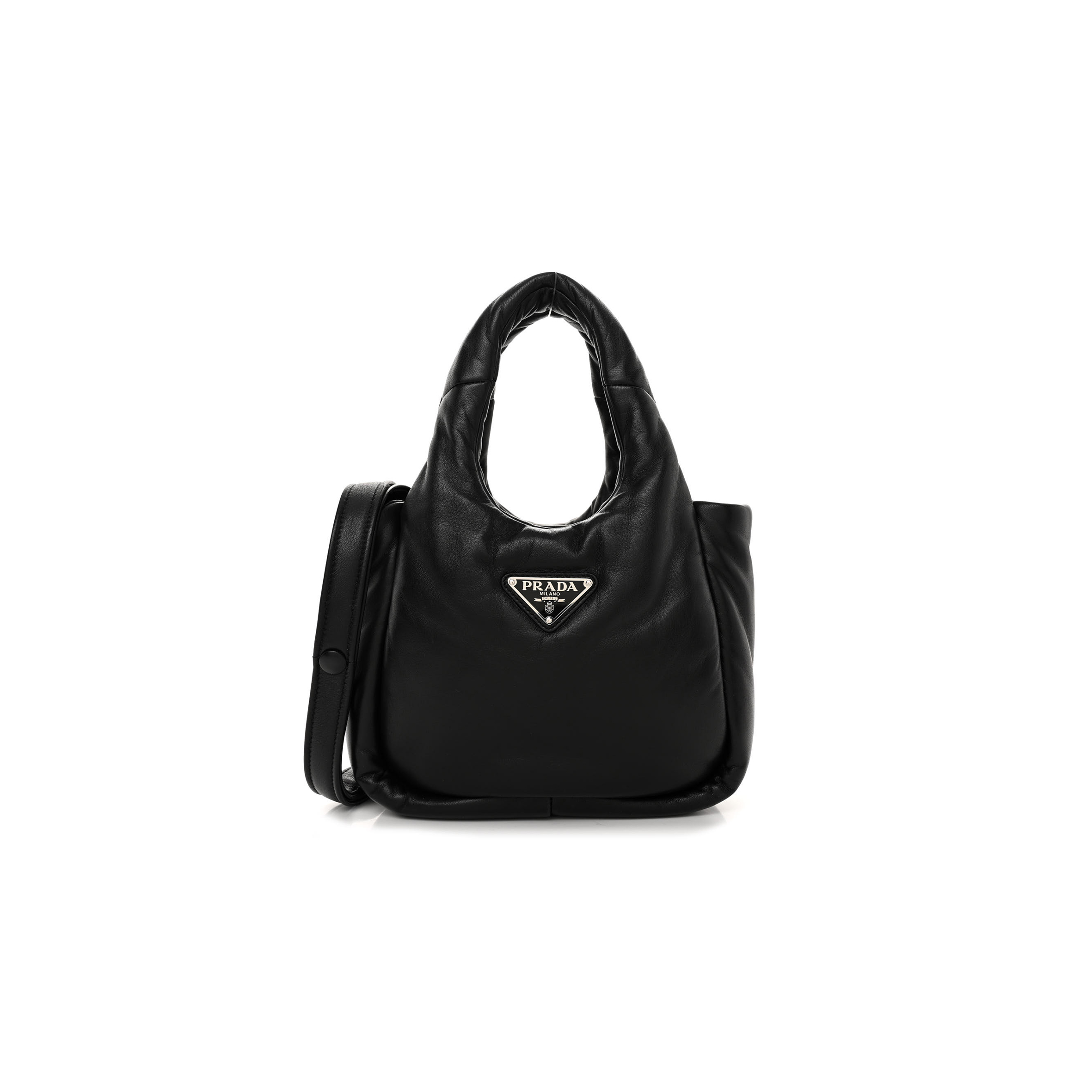PRADA NAPPA SOFT PADDED SMALL DOUBLE HANDLED SHOULDER BAG BLACK 1BA359 (18*15.5*10cm) 